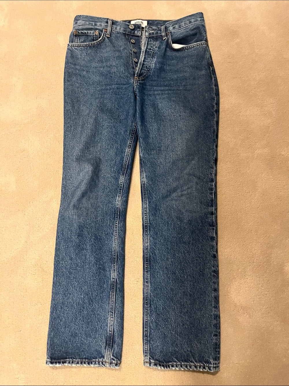 AGOLDE Straight Leg Button-Fly Jeans in Medium Blue